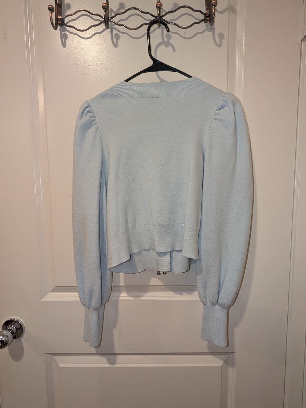 Women's Light Baby Blue Rhinestone Bow Cardigan Top Long Sleeve - Picture 3 of 3